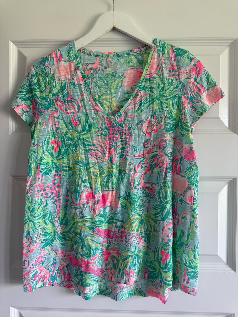 Lilly Pulitzer Women’s Pink Elephant Flamingo Alligator Giraffe Safari Top